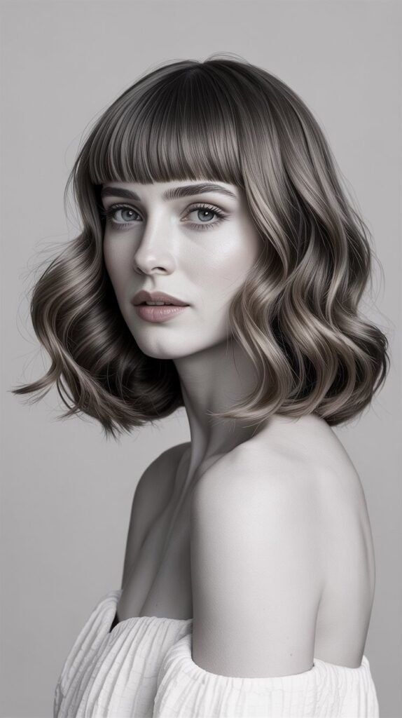 Blunt Bangs with Loose, Romantic Curls