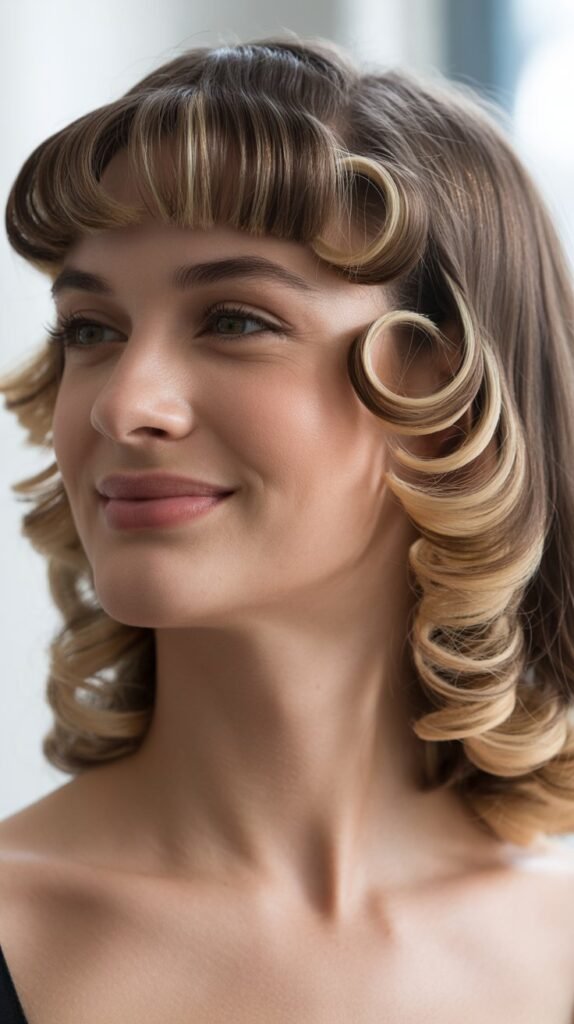 Curtain Bangs with Retro Pin Curls