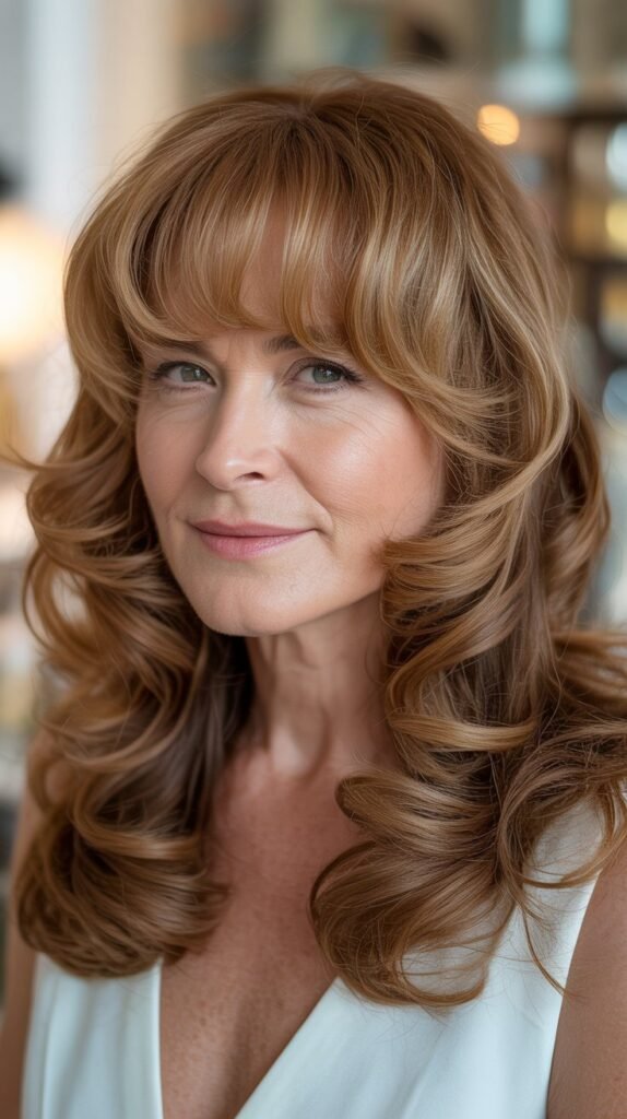  Long Layered Bangs with Cascading Curls