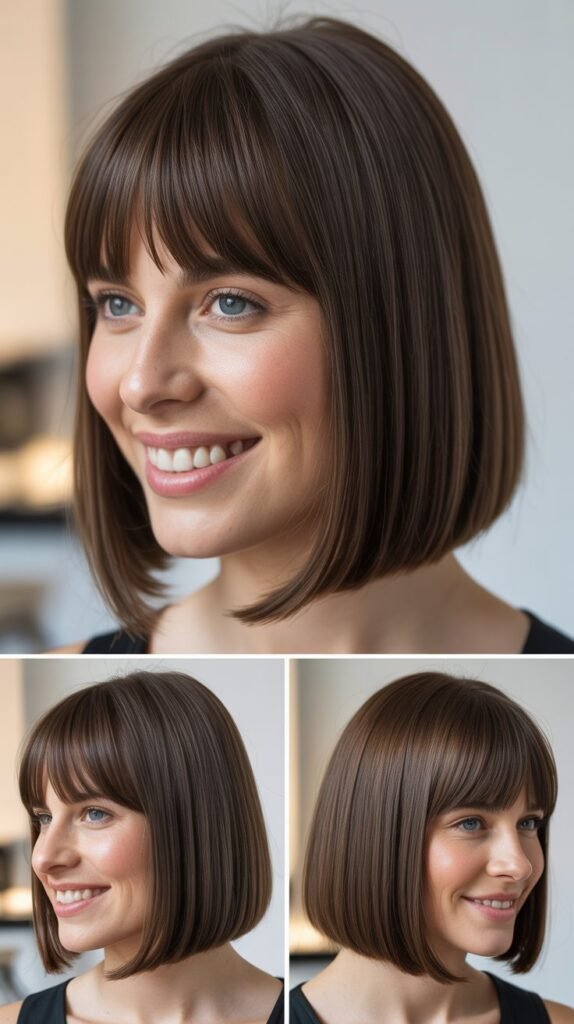 Straight Long Bob with Arched Bangs