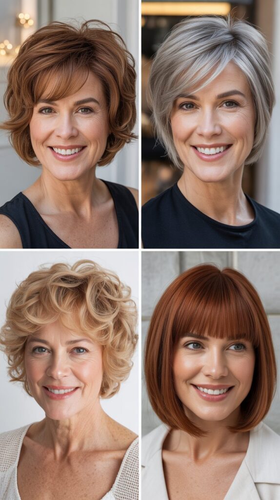 34 Short Bob Hairstyles with Bangs for Women Over 50 That Soften Features 11 Choppy Bob with Micro Bangs