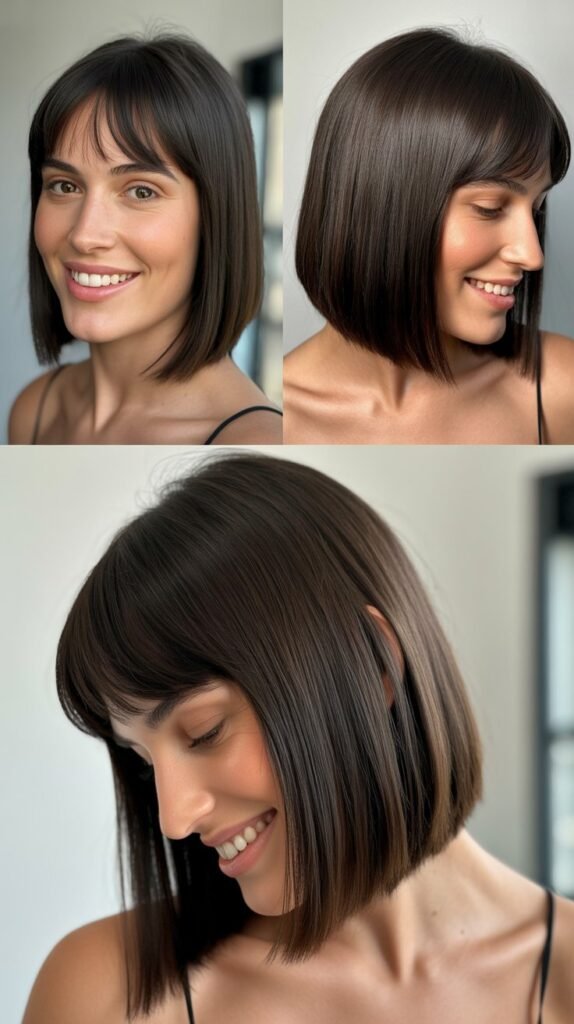 Sleek Long Bob with Thin Wispy Bangs