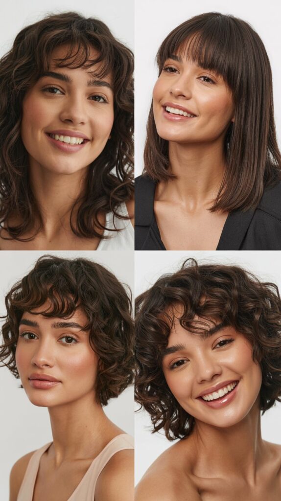 30 Stunning Medium Haircuts With Bangs for Thin Hair That Add Fullness 26 Soft Layered Cut with Rounded Bangs