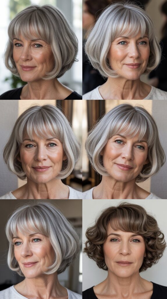 34 Short Bob Hairstyles with Bangs for Women Over 50 That Soften Features 20 Disconnected Bob with Blunt Micro Bangs