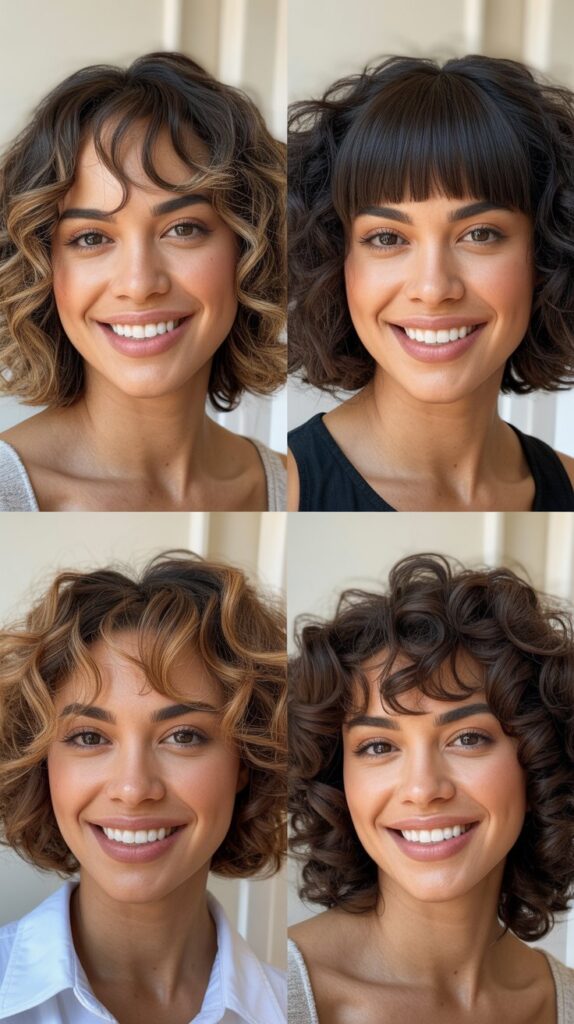 Curly Long Bob With Bangs