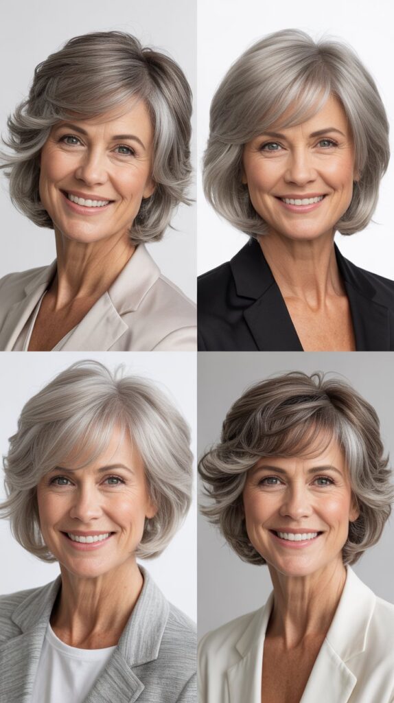 34 Short Bob Hairstyles with Bangs for Women Over 50 That Soften Features 34 Textured Bob with Diagonal Bangs
