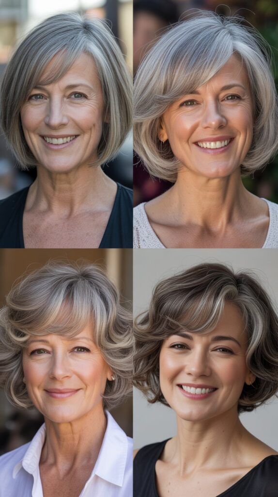 34 Short Bob Hairstyles with Bangs for Women Over 50 That Soften Features 27 Structured Bob with Micro Side Bangs