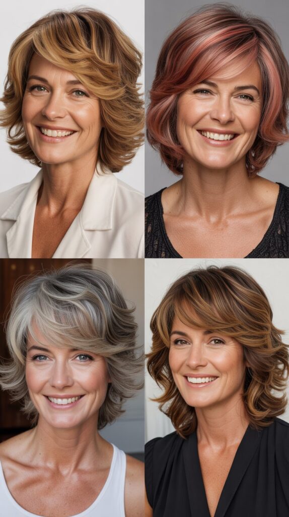 41 Modern Sassy Medium-Length Hairstyles for Older Women to Try Now 36 Shattered Midi with Dimensional Color