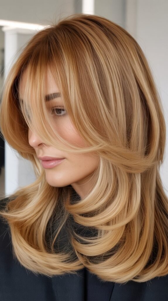 Blended Bangs with Golden Honey Blonde