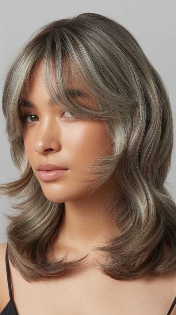 Curtain Bangs with Natural Gray Blending