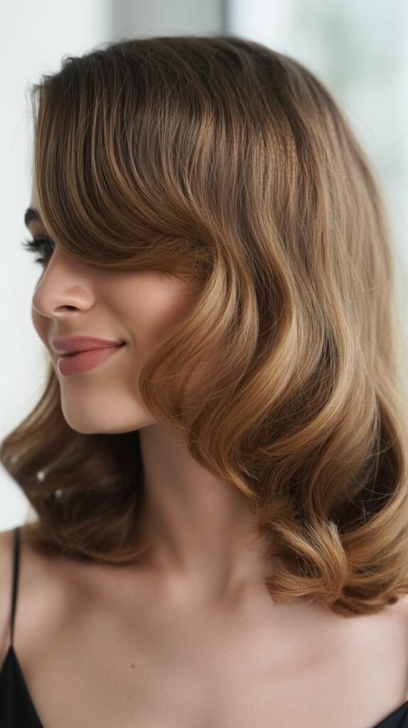  Long Side Bangs with Collarbone Waves