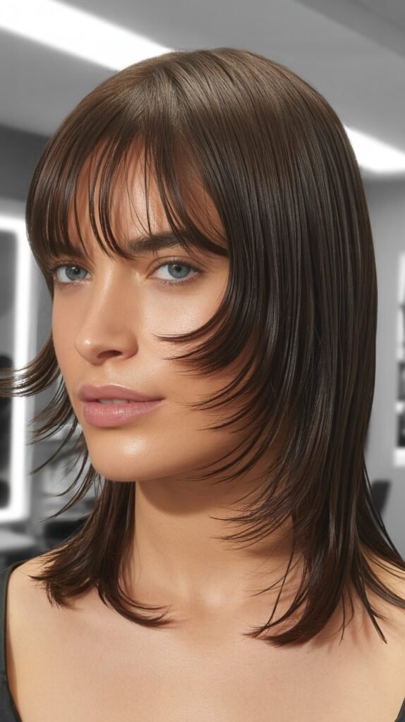 Curtain Bangs with Wet-Look Styling