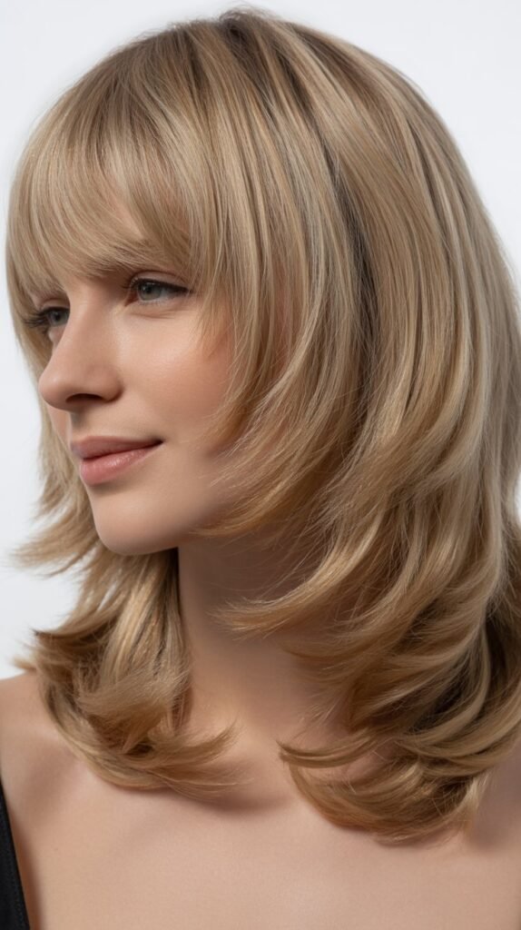 Long Wispy Bangs with Layered Midi