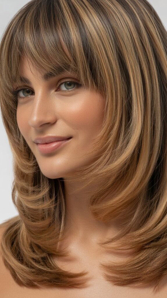 Layered Curtain Bangs with Face-Framing