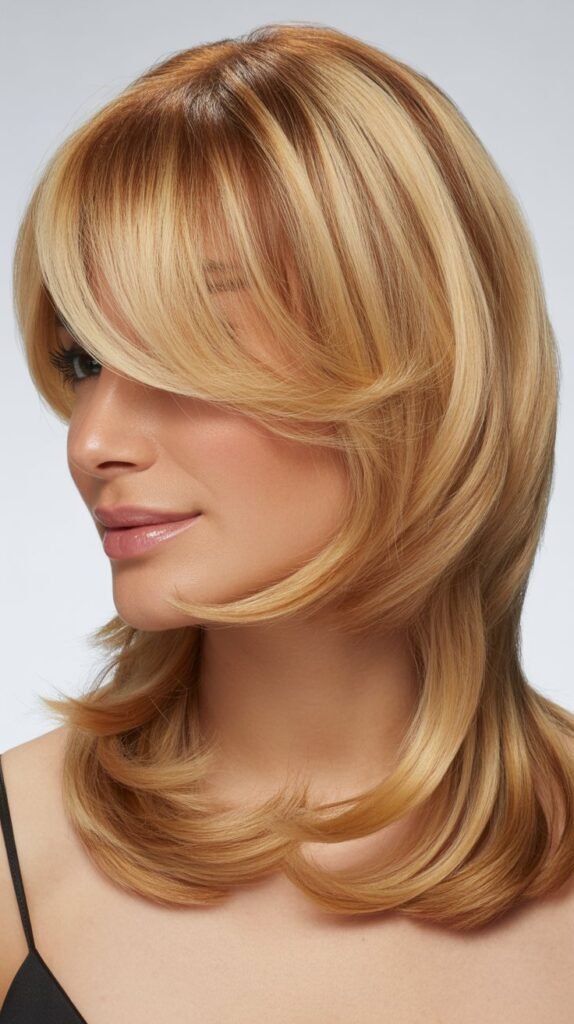Medium-Length Butter Blonde Hair with Piecey Side Bangs