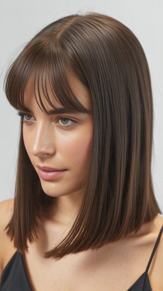 Medium Straight Hair With Center-Part Baby Bangs