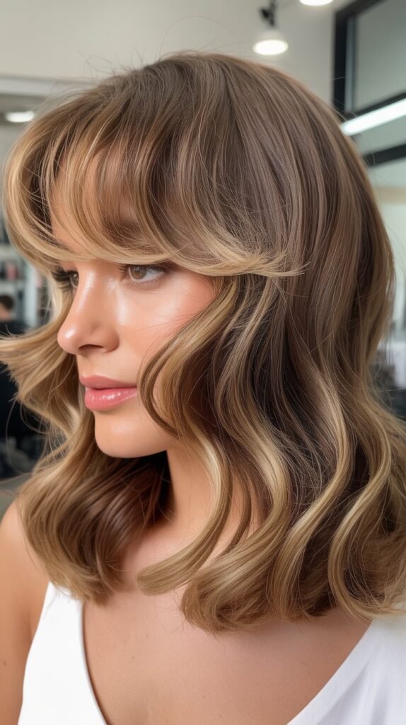 Wavy Collarbone Cut With Swoopy Bangs