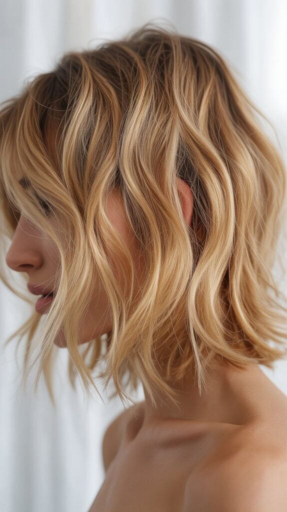 Tousled Blonde Lob with Piecey Texture