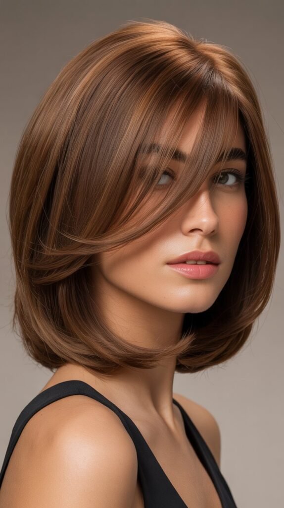 Smooth Bob with Heavy Side Bangs