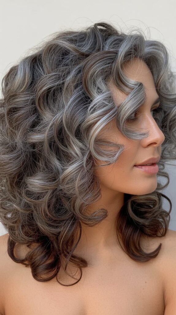 Layered Curls with Natural Gray Highlights