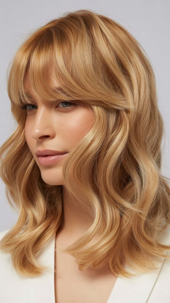 Textured Curtain Bangs with Beach Waves