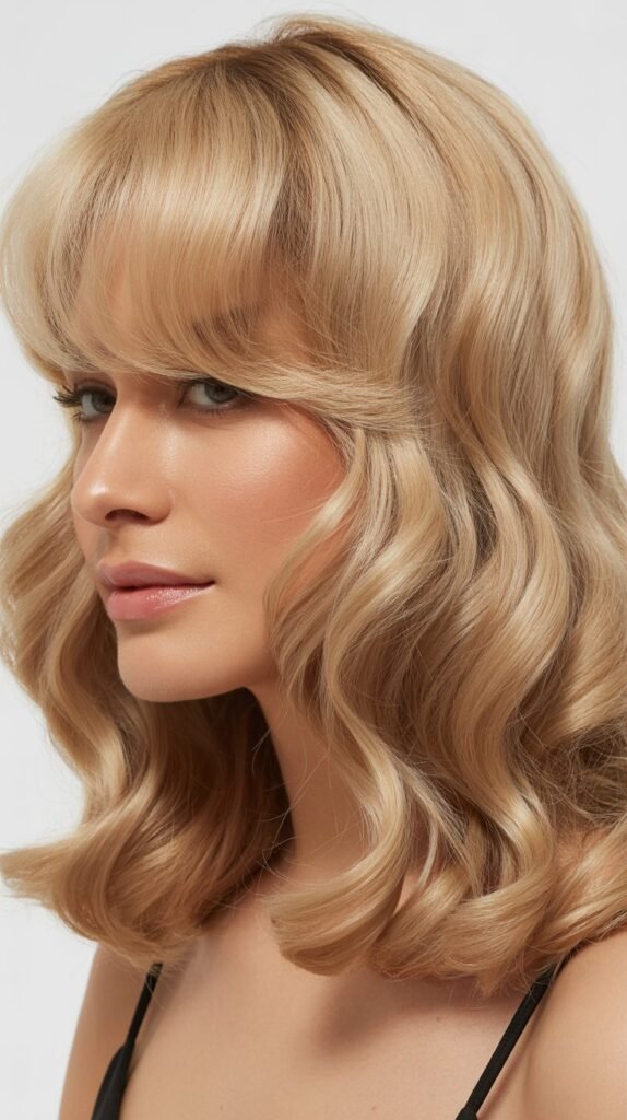 Curved Bangs with Beige Blonde Waves