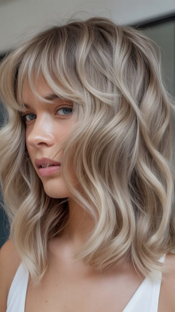 Choppy Bangs with Ash Blonde Waves