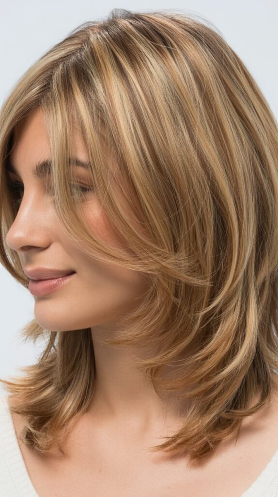 Layered Hair with Deep Side Part