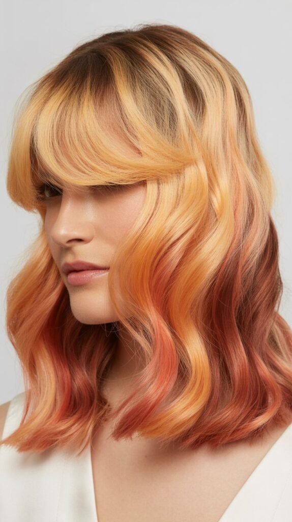 Curtain Bangs with Sunset Color Melt