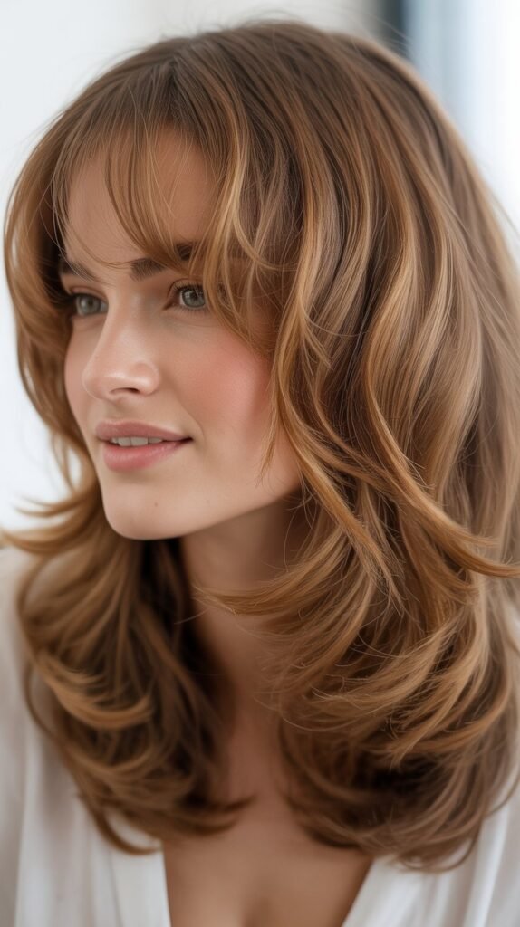 Wispy Layered Bangs with Shoulder Length