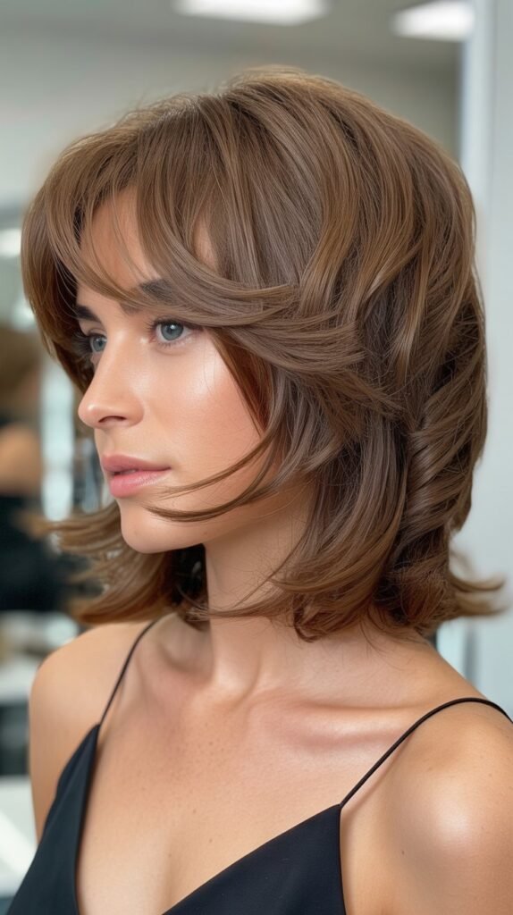  Textured Lob with Side-Swept Bangs