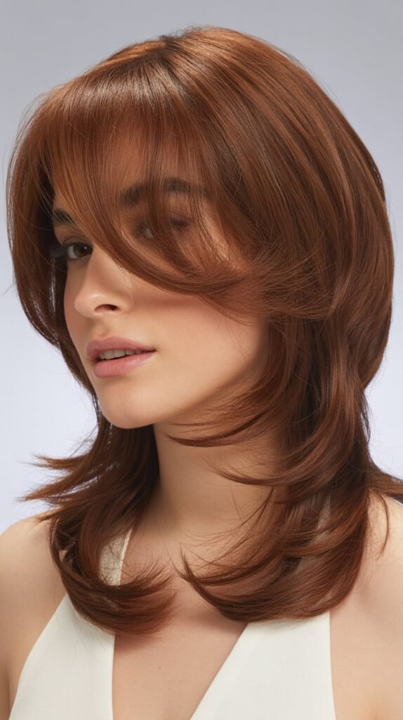 Medium Layered Hair With Swoopy Side Bangs