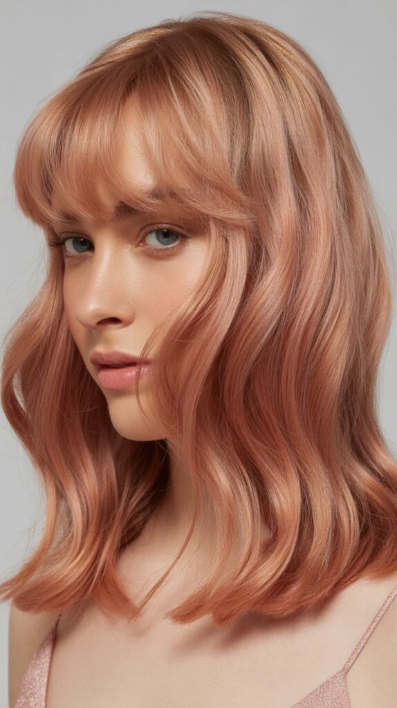 Curtain Bangs with Rose Gold Tones
