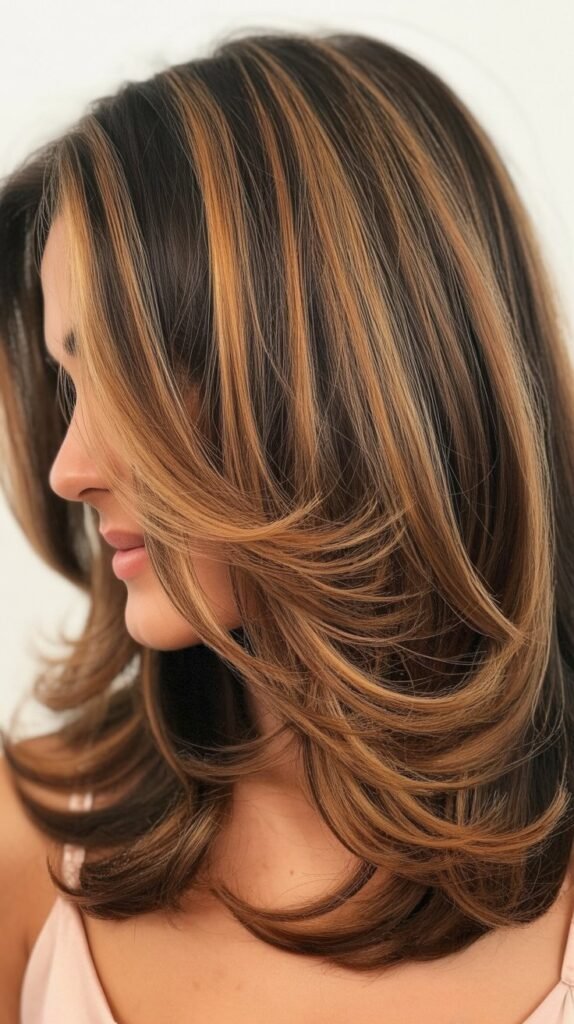 Layered Hair with Caramel Balayage