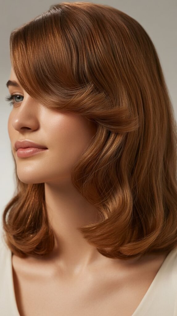Classic Midi with Side-Parted Bangs for Timeless Grace