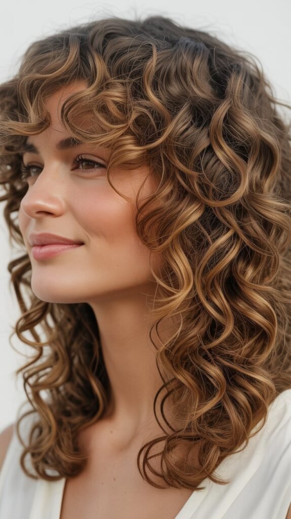 Layered Curls with Curtain Bangs