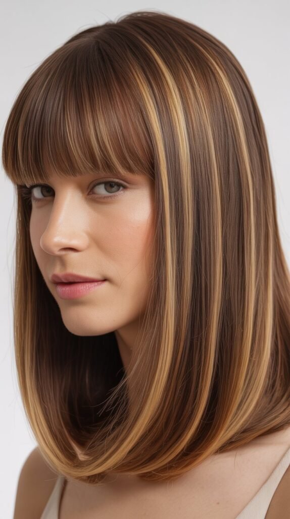 Medium Length With Straight Bangs And Highlights