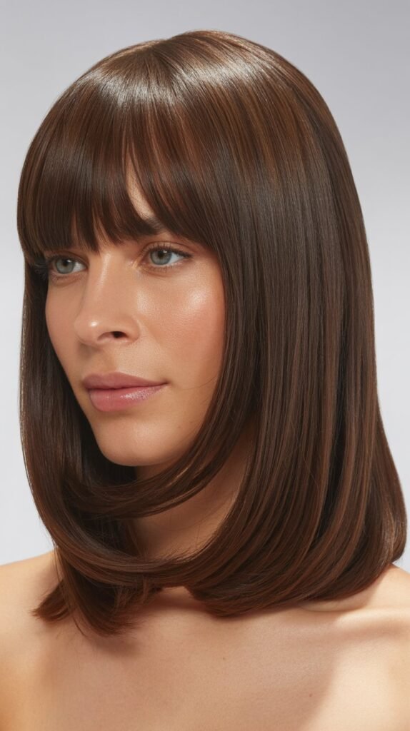 Curtain Bangs with Straight, Sleek Styling
