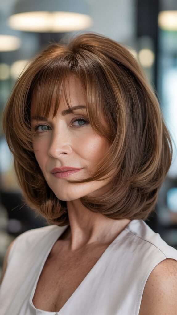 Voluminous Bob with Full Swept Bangs