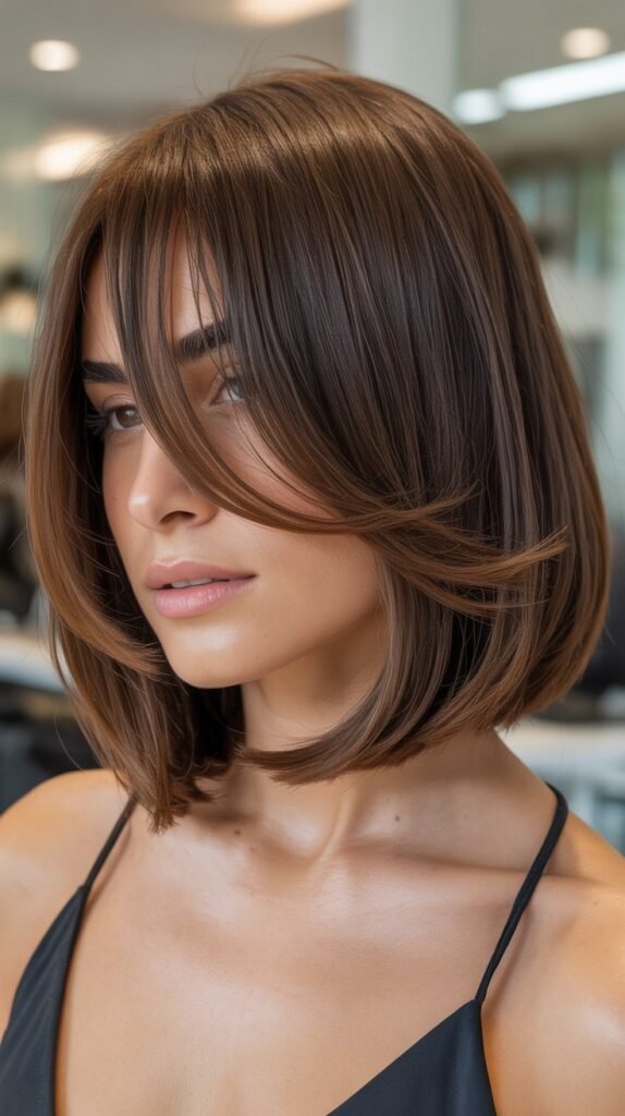 Medium Bob With Asymmetrical Swoopy Bangs