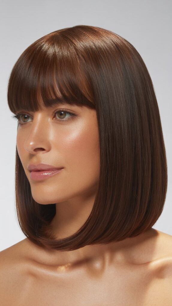  Polished Lob with Brow-Skimming Bangs
