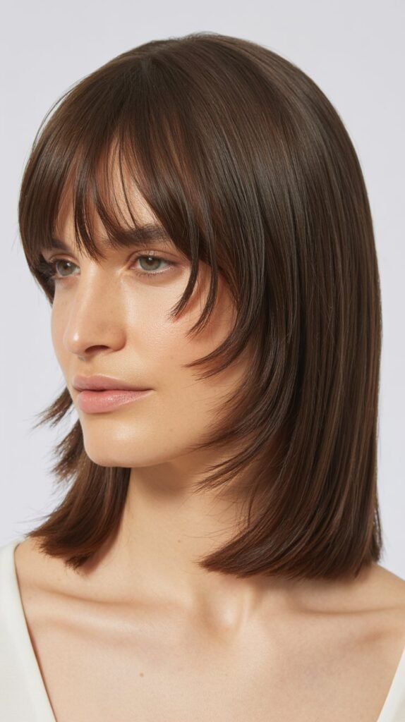 Straight Shoulder Cut with Piece-y Curtain Bangs