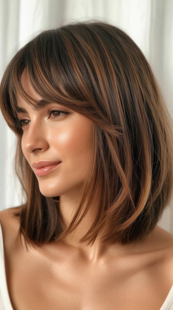  Modern Midi Bob with Textured Bangs
