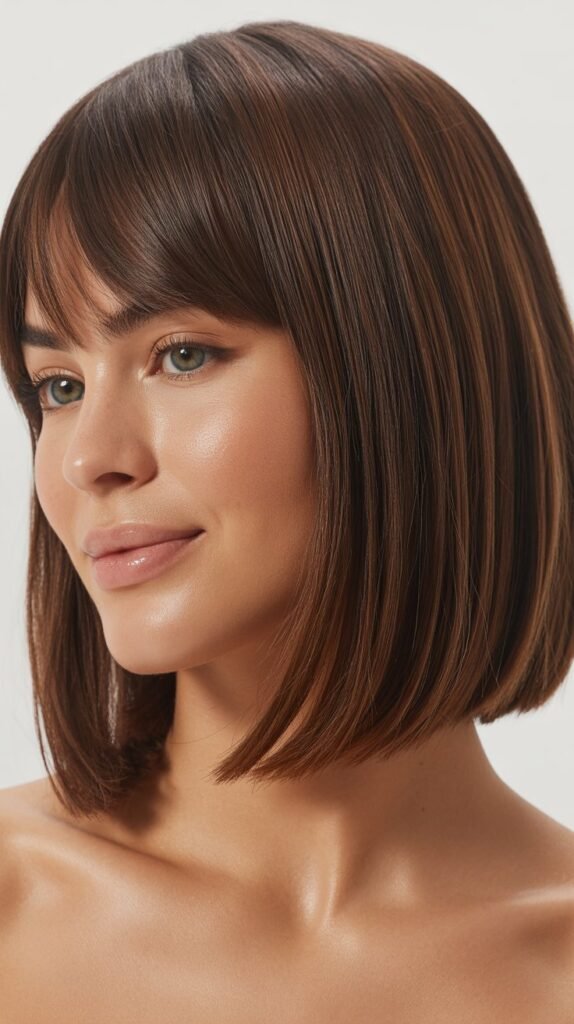 Sleek Collarbone Bob with Baby Curtain Bangs