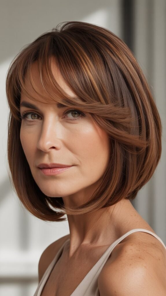 Asymmetrical Side Bangs with One-Length Bob