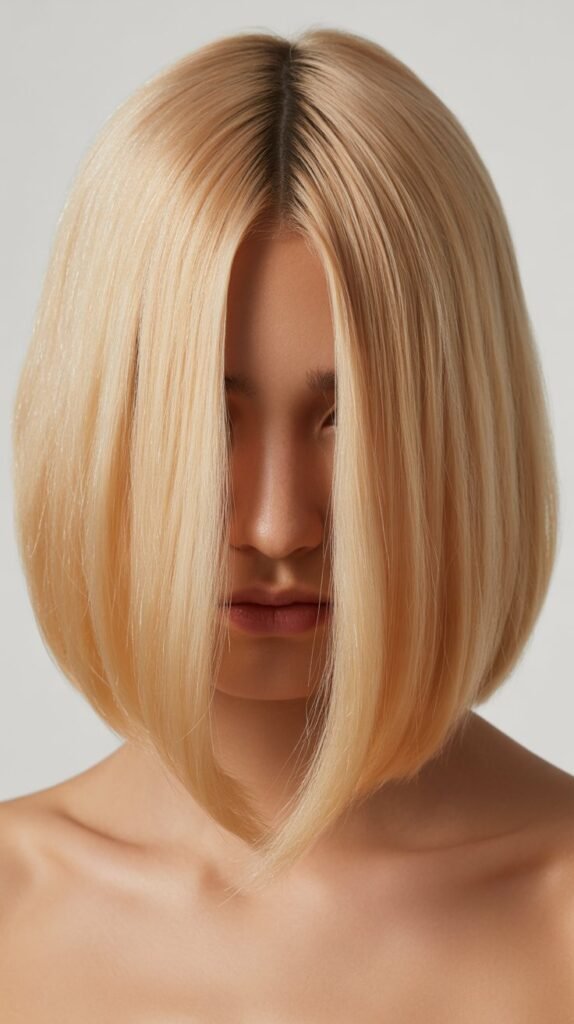  Blunt Champagne Lob with Center Part