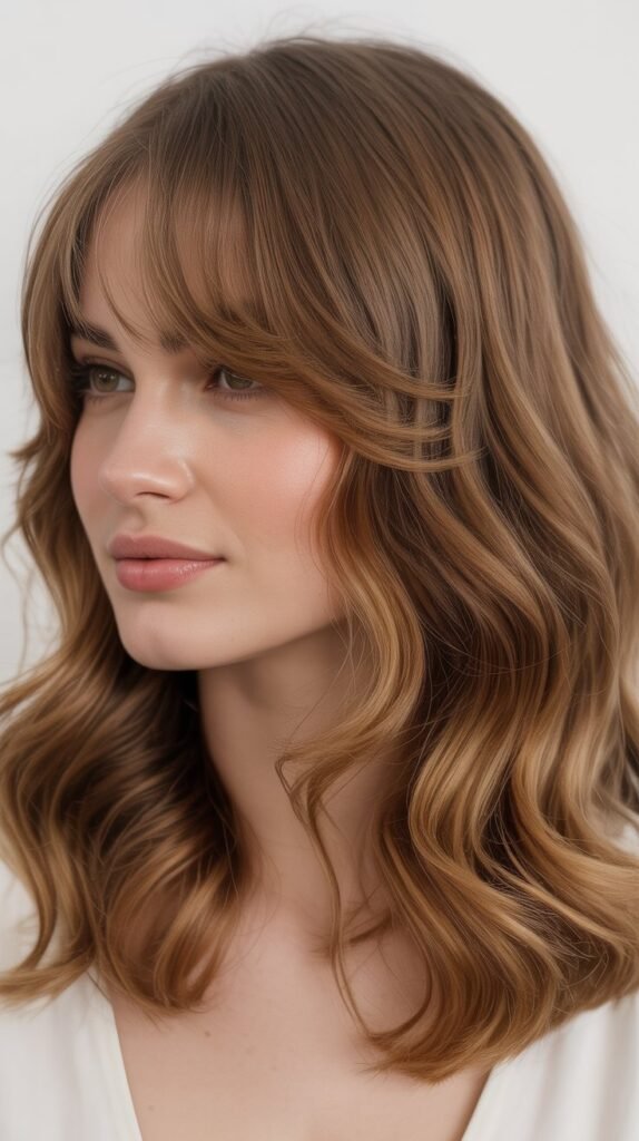 Soft Curtain Bangs with Shoulder Waves