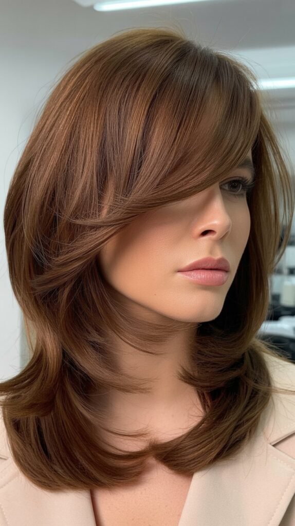 Medium Layered Hair With Piecey Side-Swept Bangs