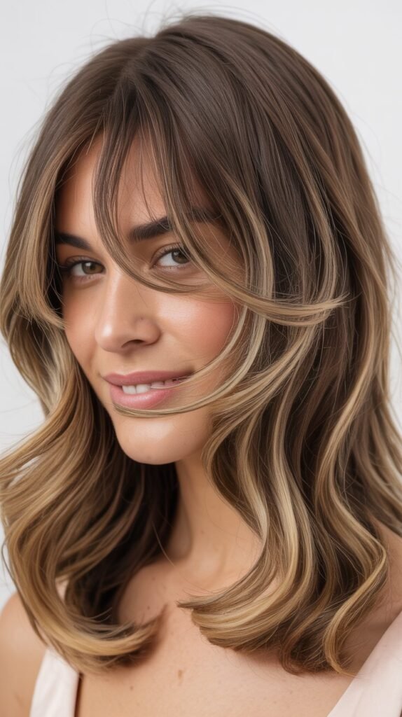 Curtain Bangs with Grown-Out Roots