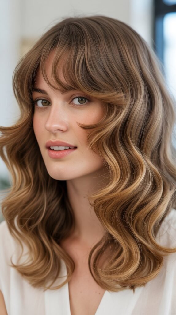 Feathered Curtain Bangs With Voluminous Waves